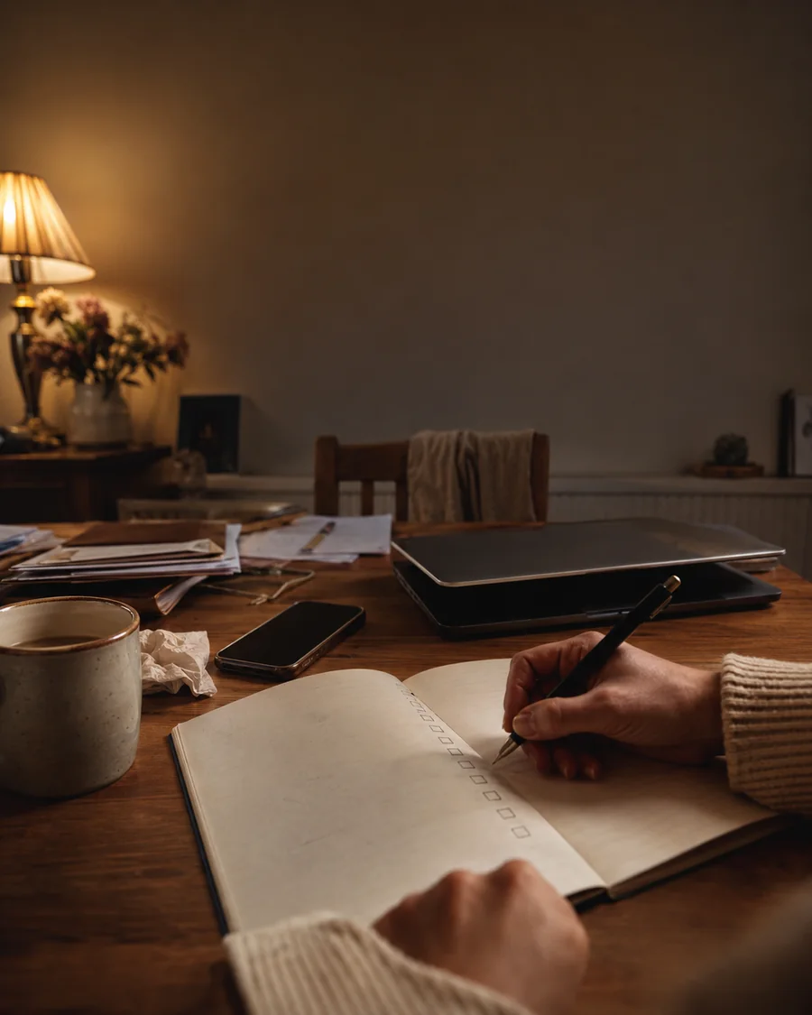 Illustrative photo of someone writing a checklist beside mortgage paperwork at home
